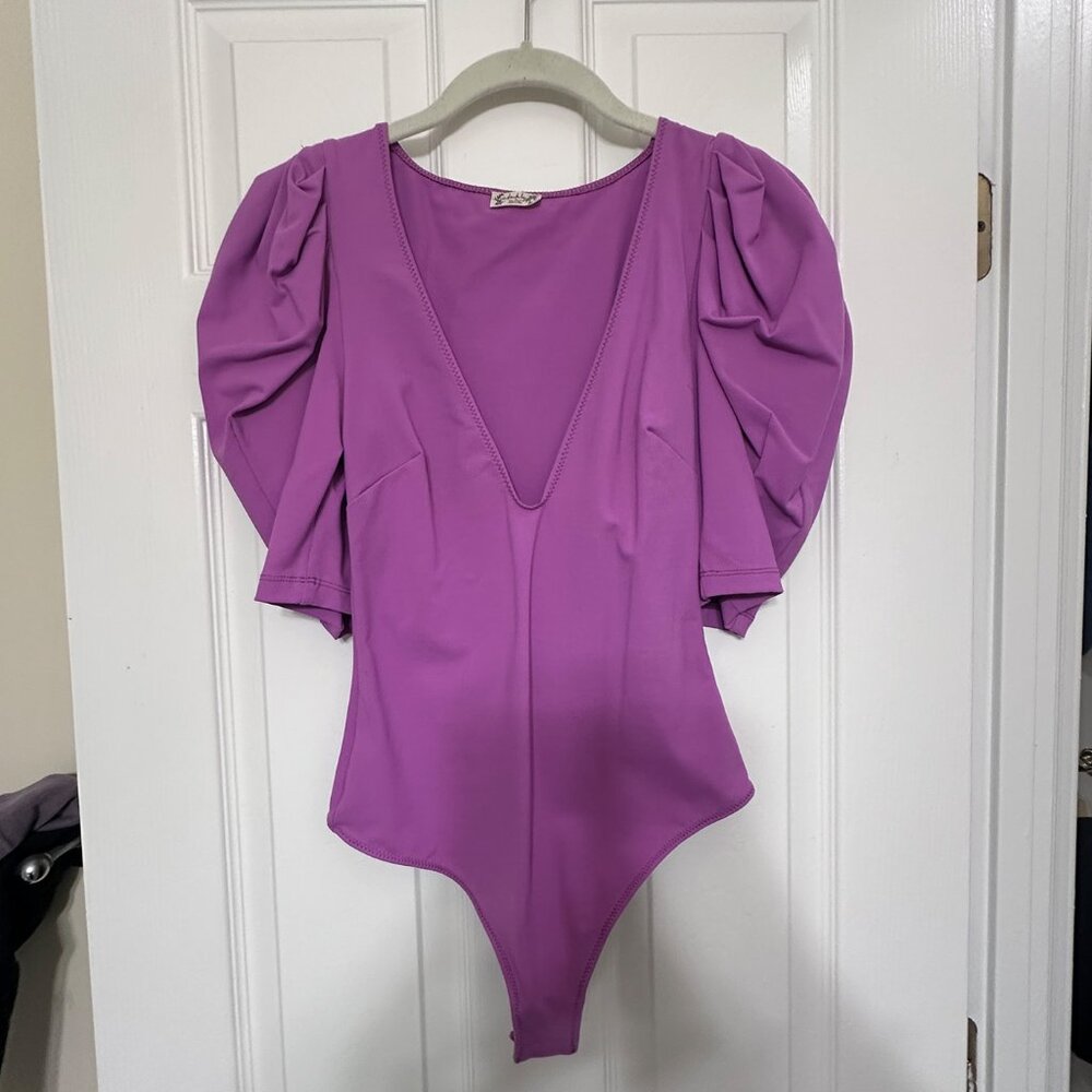 Free People Pink Body Suit with Puff Sleeves Women's Size XS NWOT - Picture 8 of 9